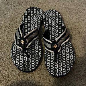 Tory Burch Black and White Flip Flops